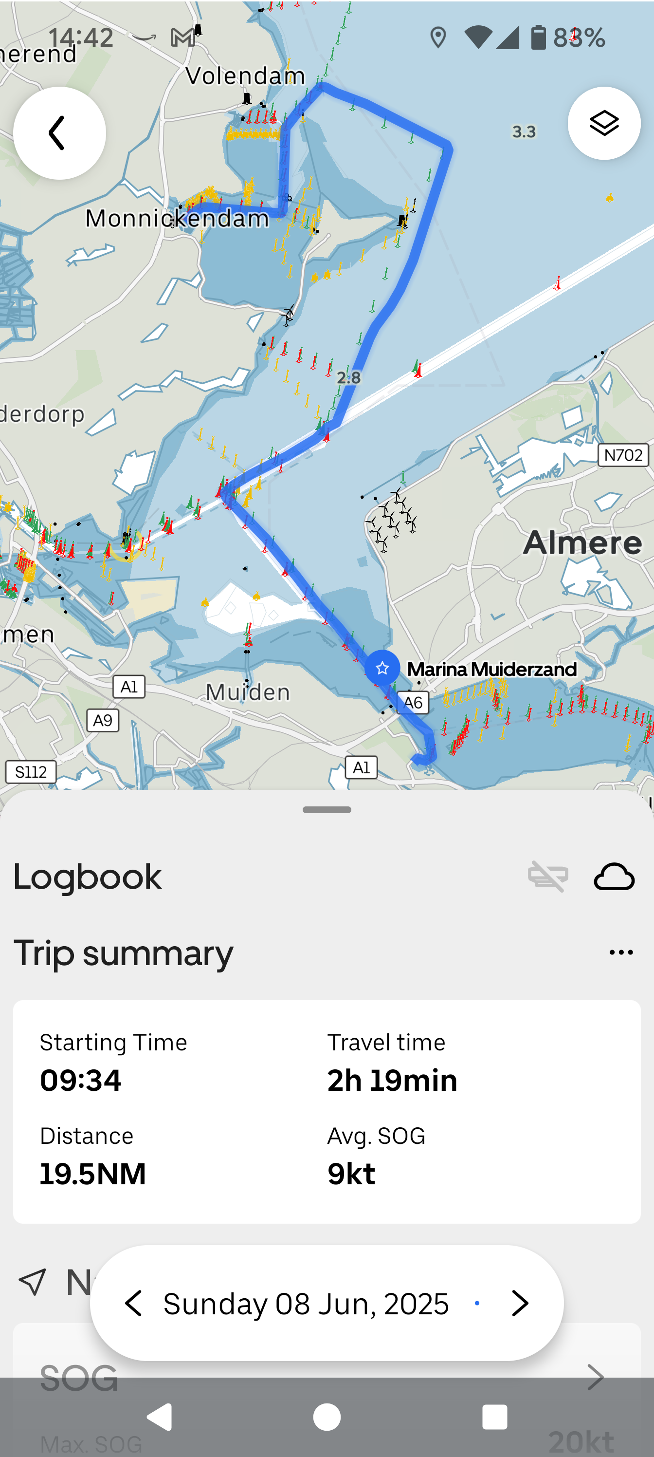 Orca screenshot of logbook