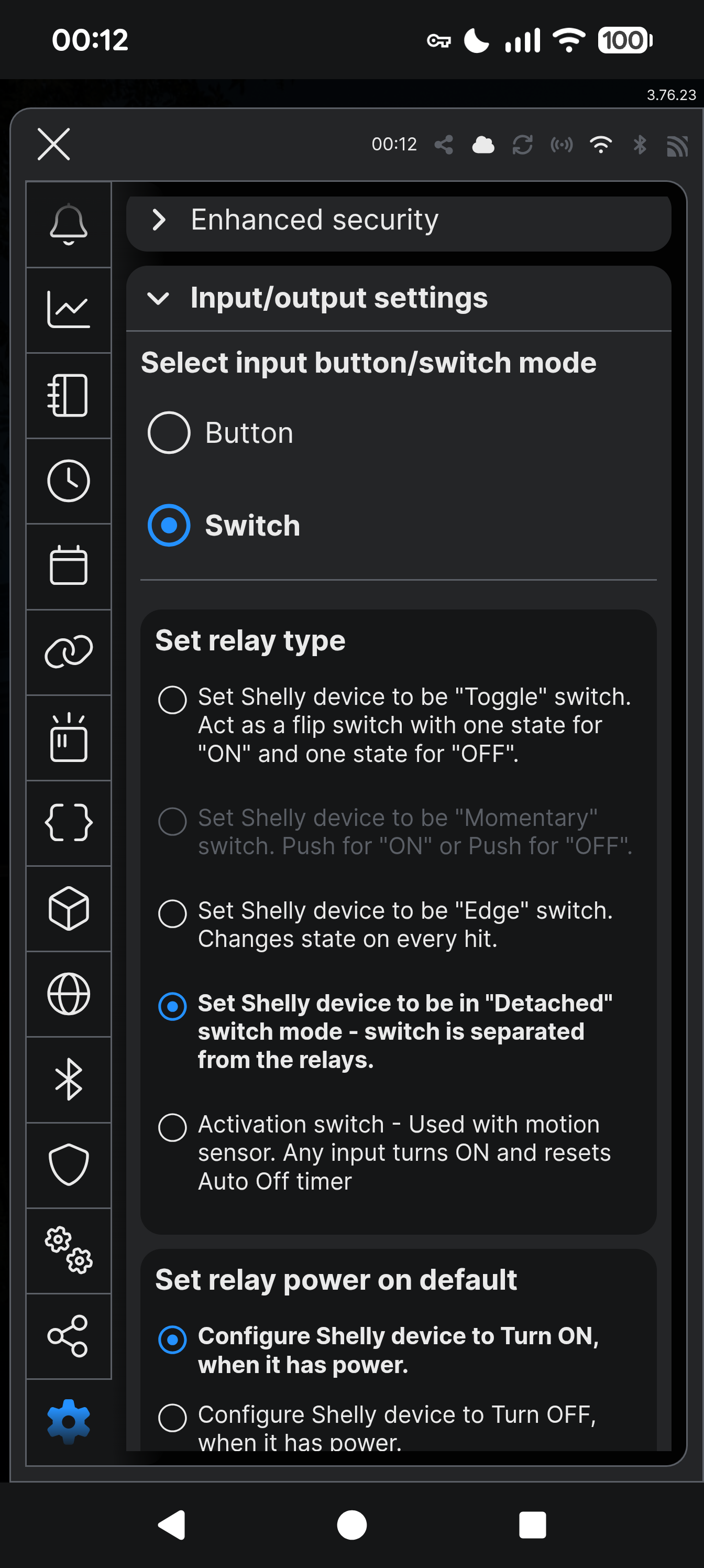 Shelby Input/Output Settings Shelby Input/Output Settings